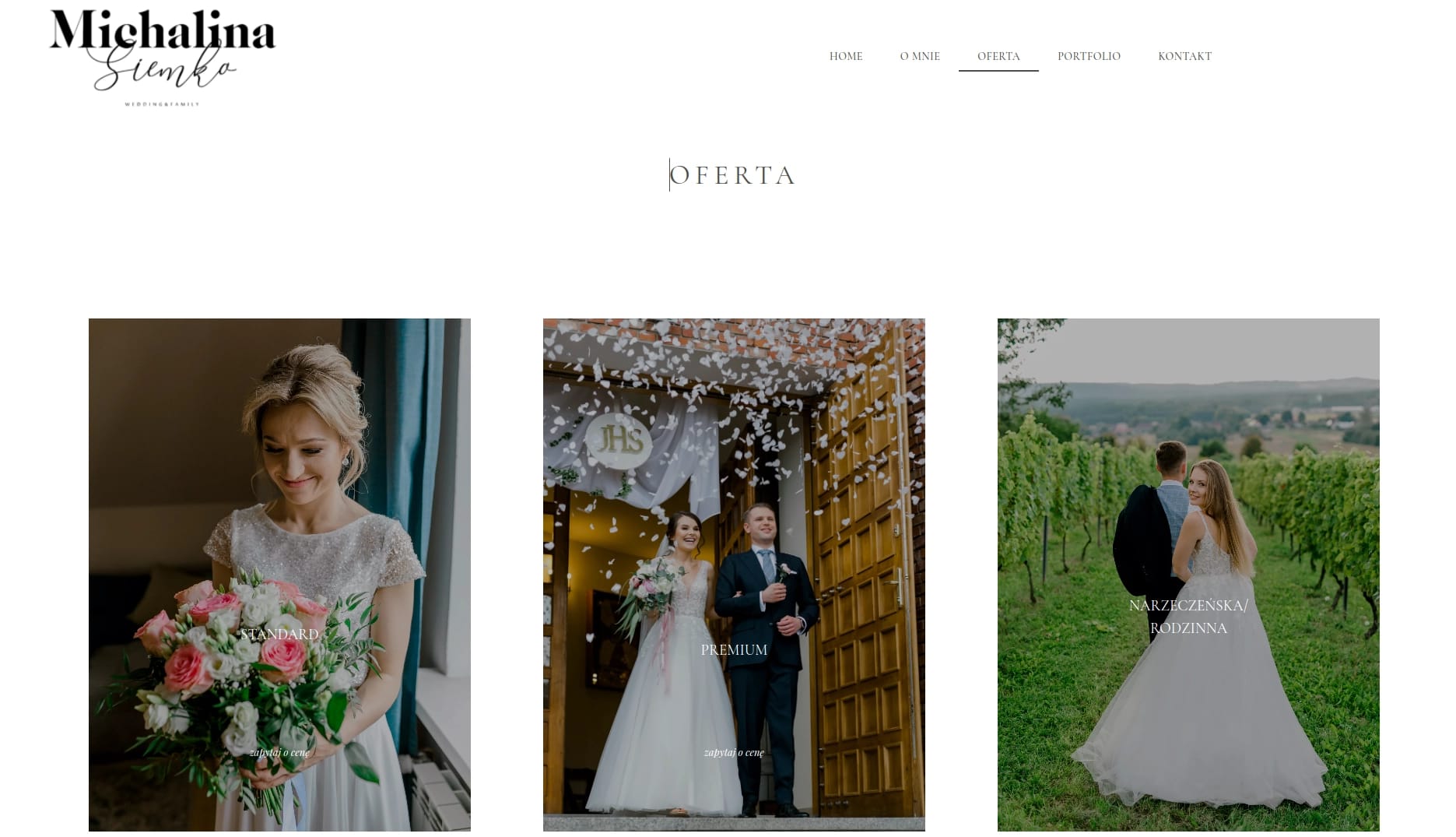 Strona ofertowa fotografa ślubnego z widocznymi pakietami usług