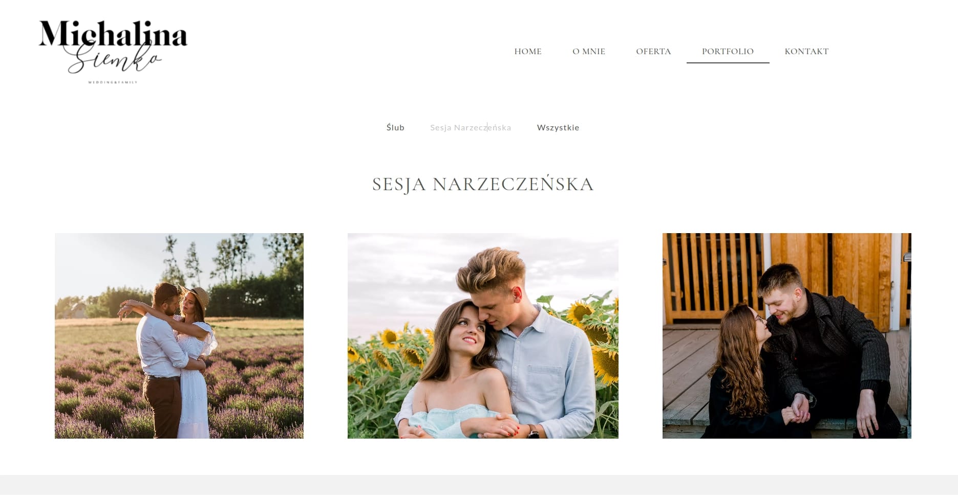 Galeria zdjęć z sesji ślubnych prezentująca portfolio fotografa