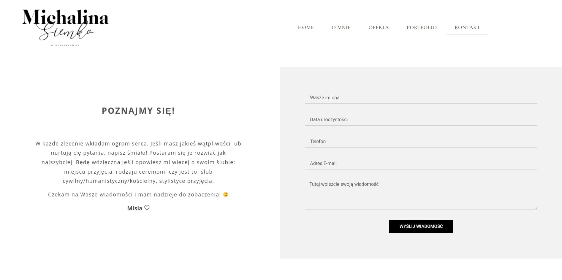 Strona kontaktowa z formularzem dla przyszłych par młodych