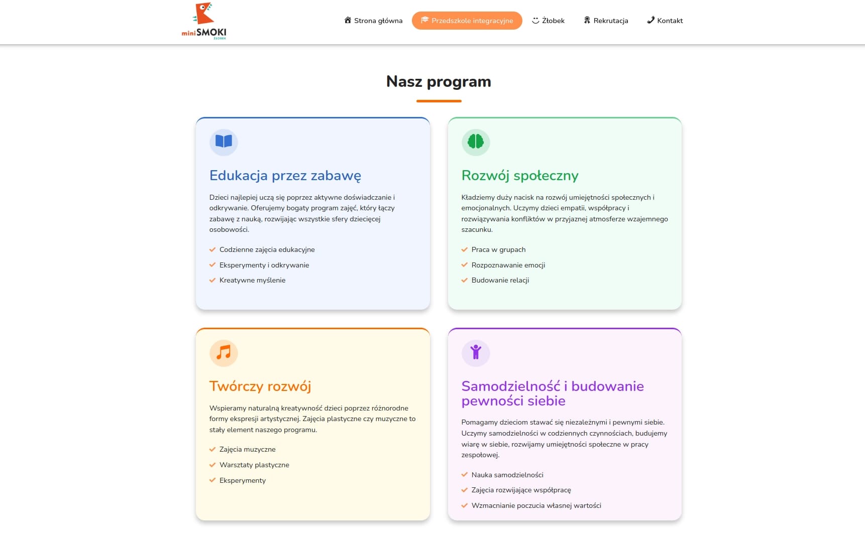 Strona z ofertą edukacyjną miniSmoki