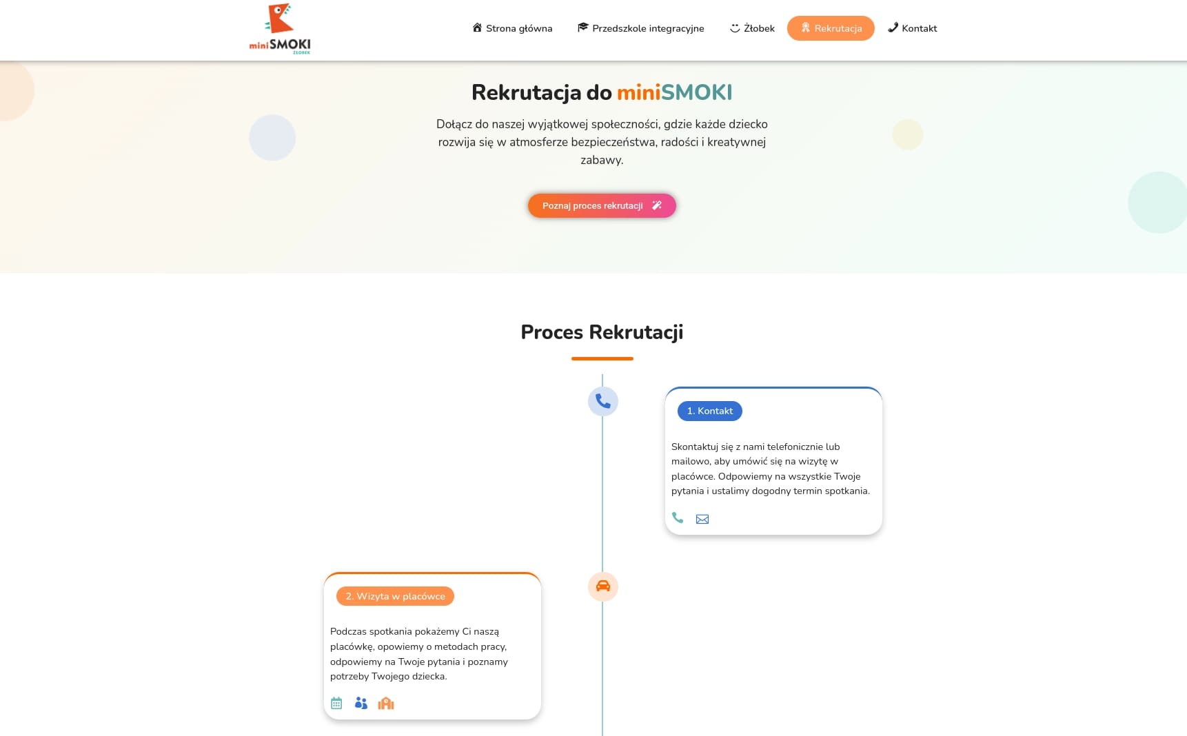 Strona przedstawiająca animowany proces rekrutacji w miniSmoki