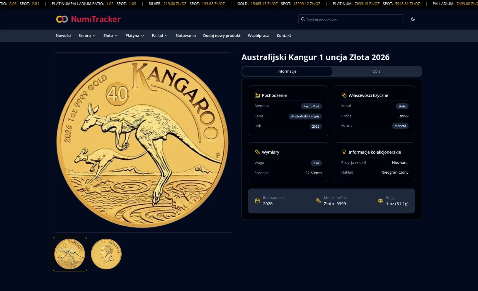 Szczegółowa strona produktu z informacjami o walorze