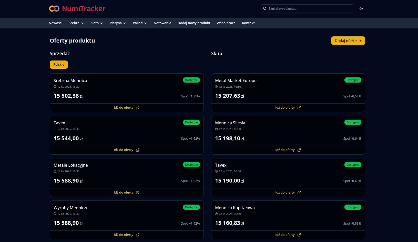 Strona szczegółów produktu z ofertami dealerów