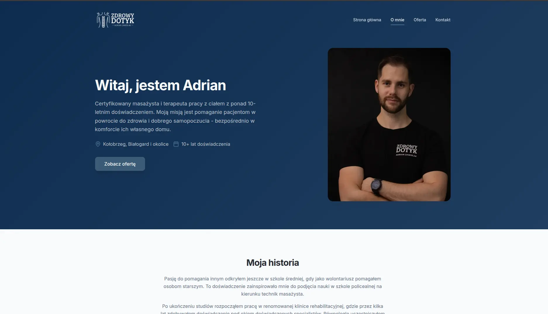 Sekcja o mnie i formularz kontaktowy - Zdrowy Dotyk